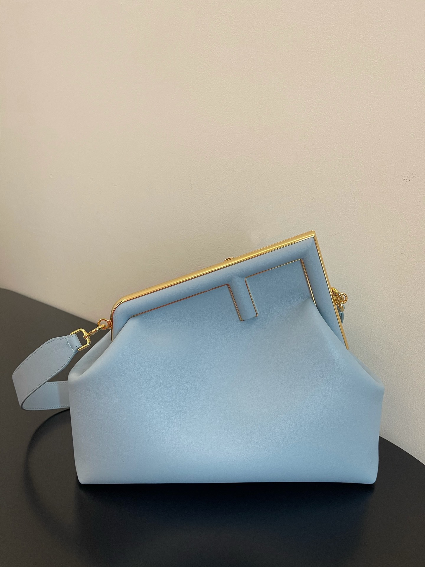 Fendi Midi First Nappa Leather Shoulder Bag Sky Blue